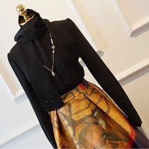 Unique scarf collar black blouse - Small